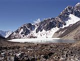 To Gokyo 3-7 Second Gokyo Lake Taujun Taujun (4710m) is the second Gokyo Lake. Kangtega and Thamserku dominate the end of the Gokyo Valley.